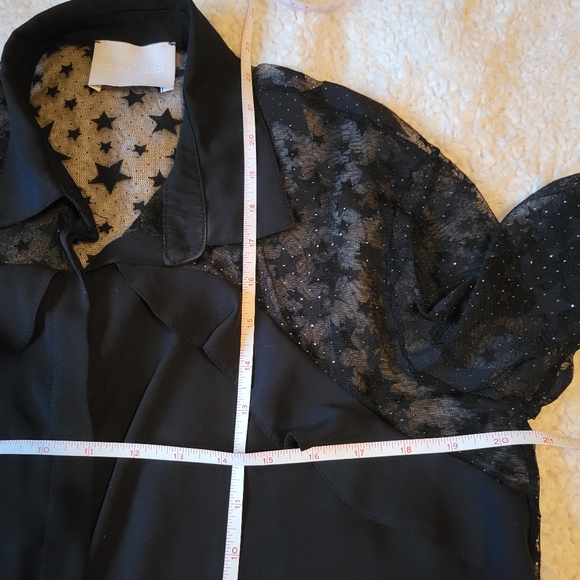 Revolve Diabless holiday shirt blouse black size small mesh top velvet stars - Picture 7 of 7